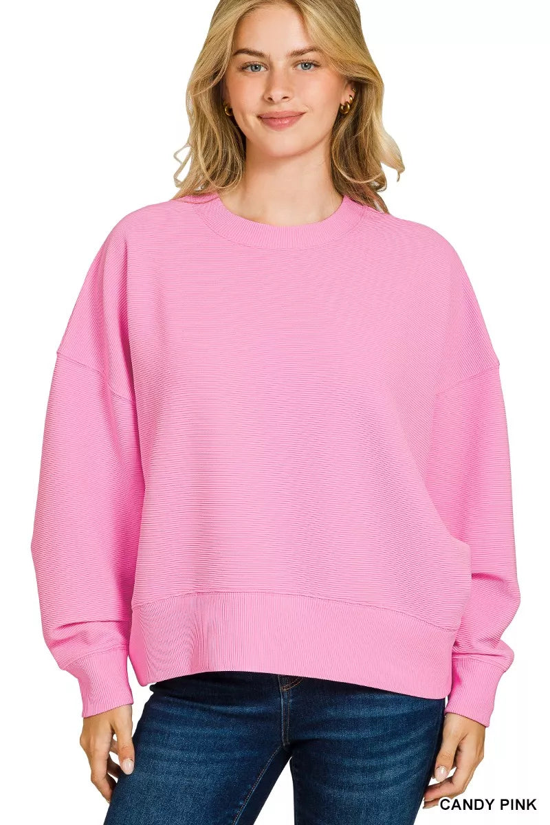 Ribbed Round Neck Pullover and Shorts Set