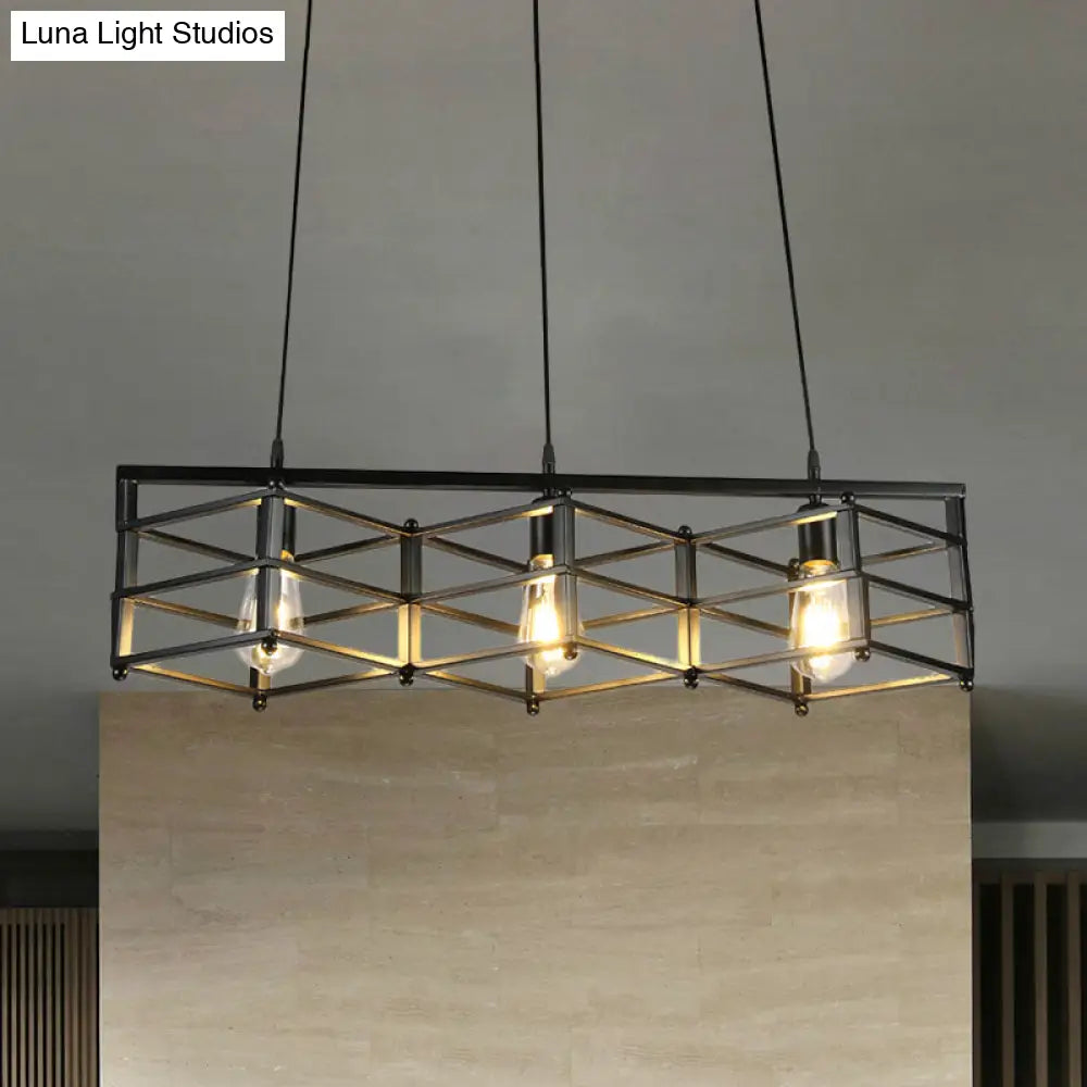 DecorBites™ 31.5"/32" Industrial Metal Island Lighting - 3-Light Dining Room Pendant with Cage Shade, Black