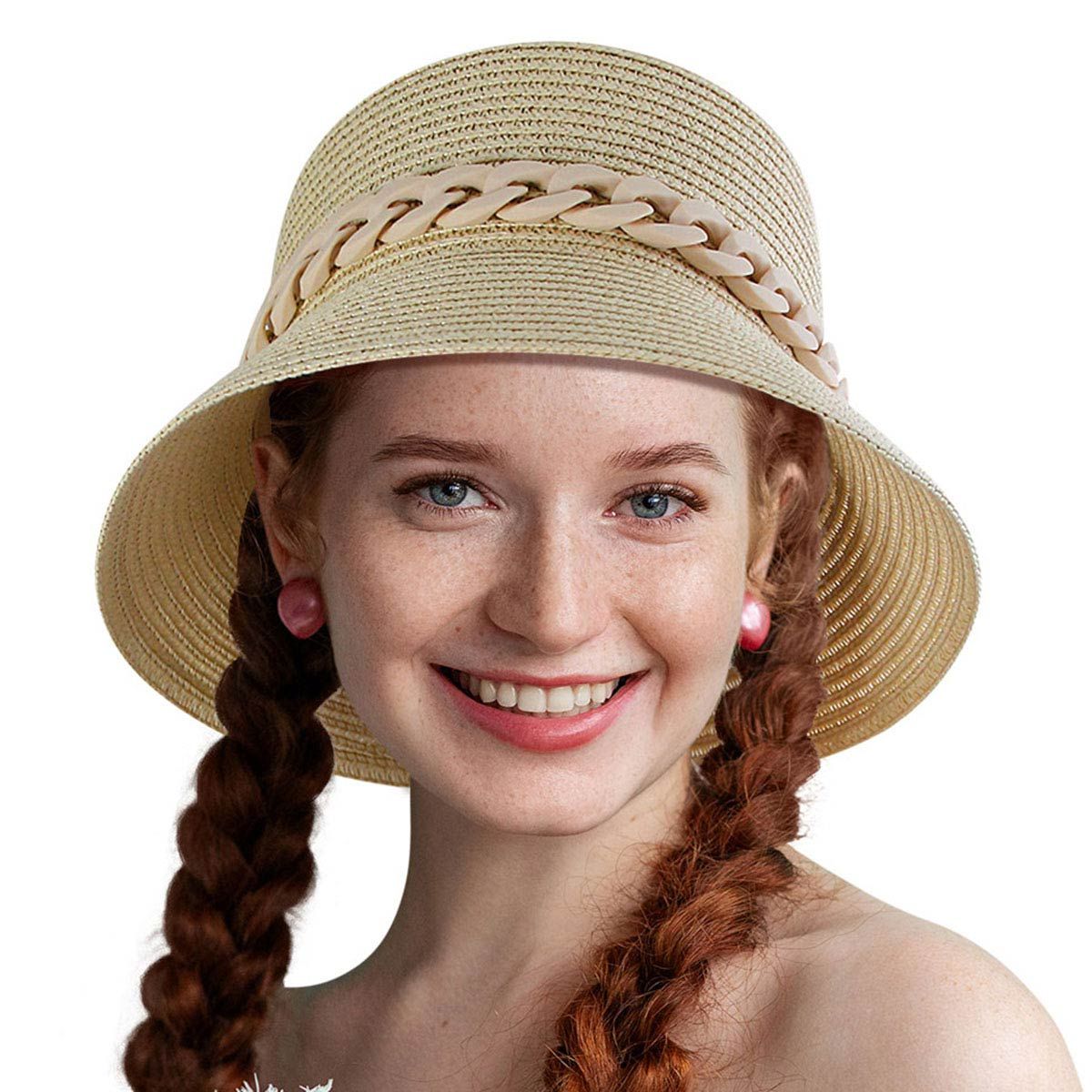 Bucket Hat Beige Straw Chain Stylish Casual Chic Accessory