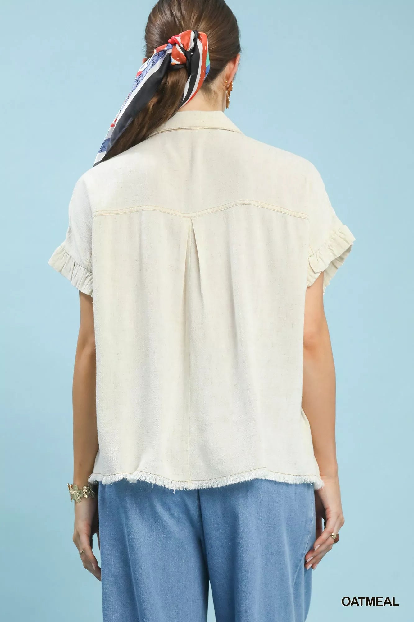 Washed Linen Blend Smocked Shirt