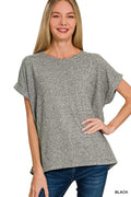 Soft Melange Hacci Short Sleeve Round Neck Top