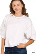 Balloon Sleeve Top with Contrast Stitching