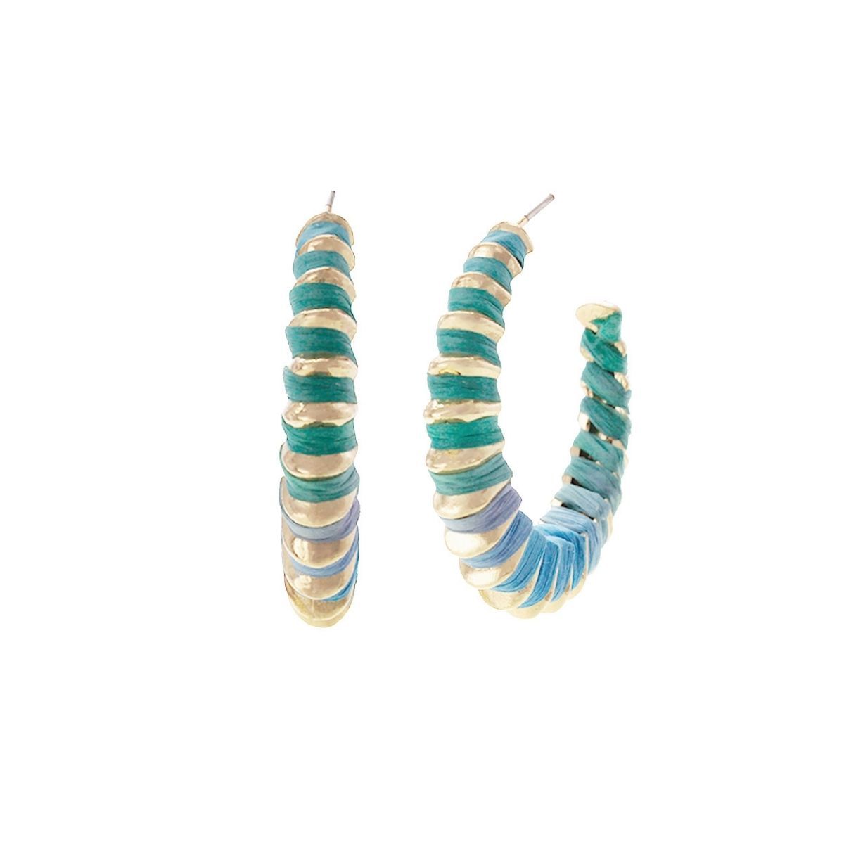 Statement Raffia Wrapped Hoop Earrings in Mixed Blue – Trendy Fashion Jewelry