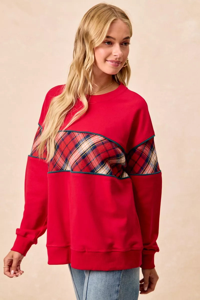 I am a Fashion Junky Christmas Theme Plaid Block Sweatshirt with Binding