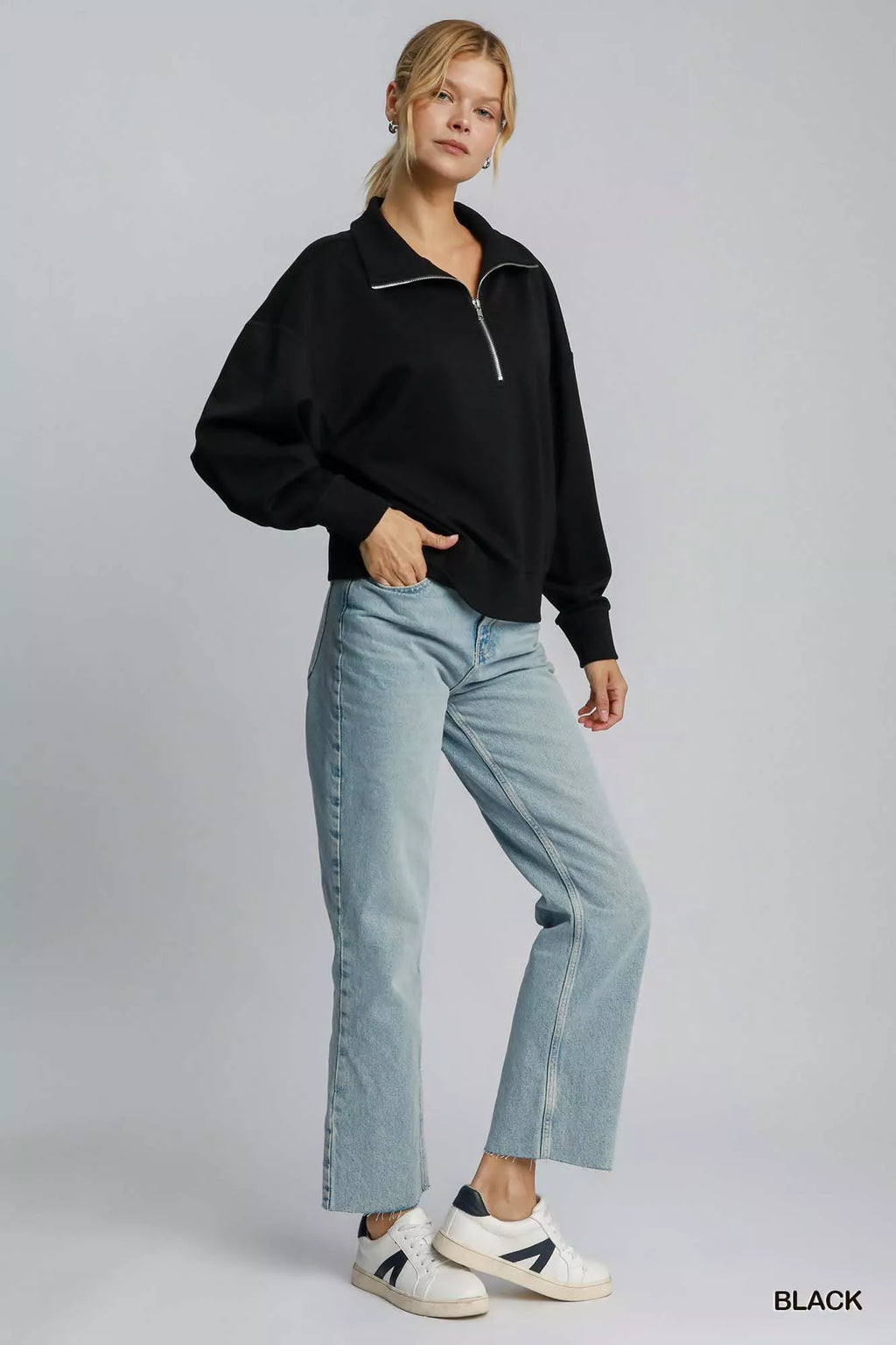 Half Zip Drop Shoulder Sweatshirt