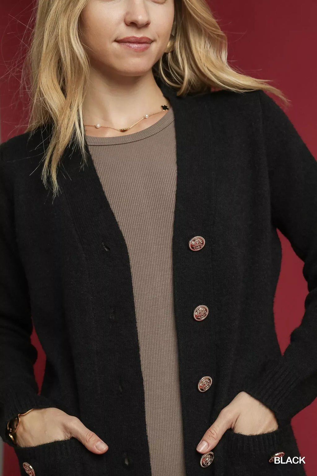 Button-Down Longline Sweater Cardigan with Front Pockets