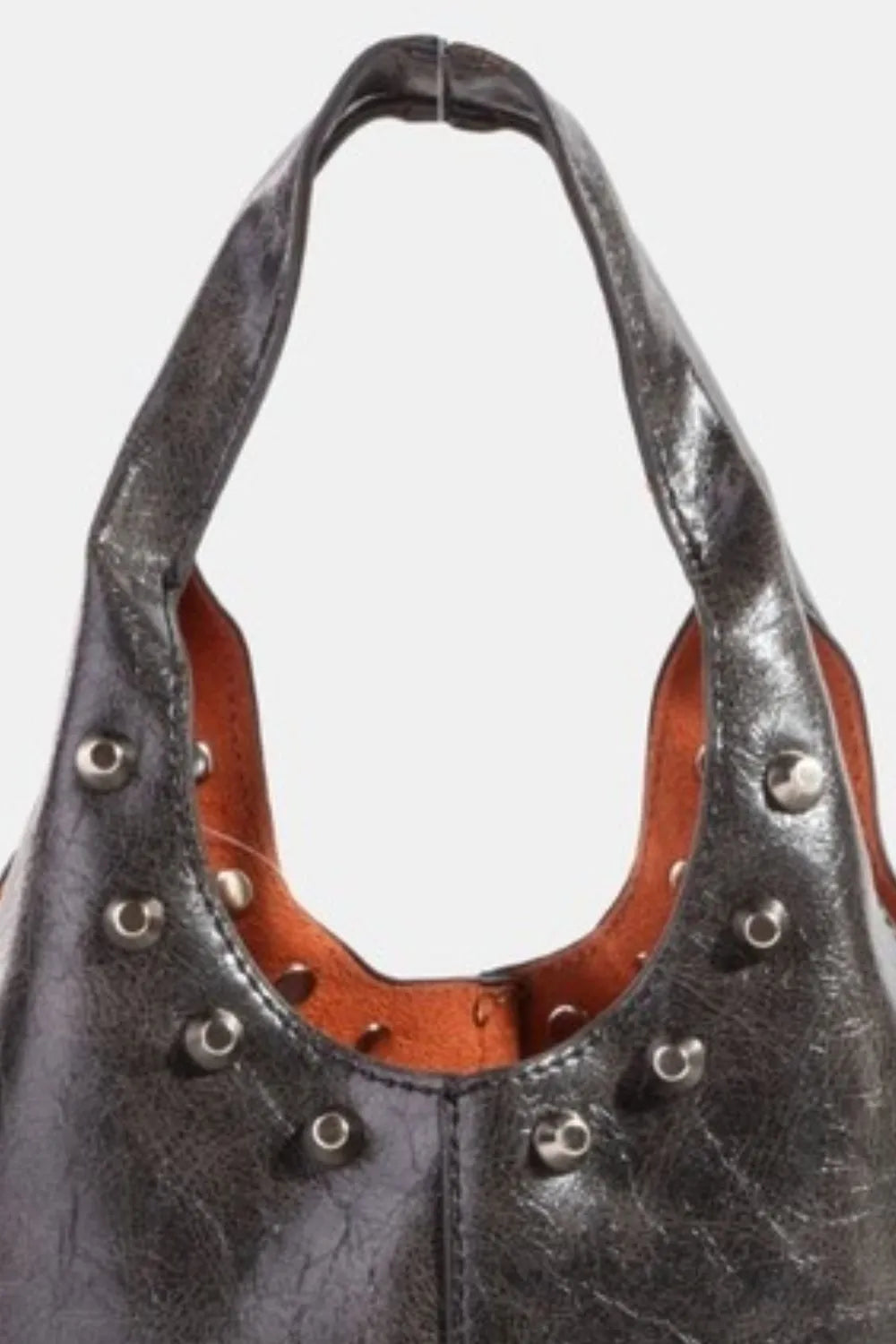 Weathered Faux Leather And Studs Bucket Bag