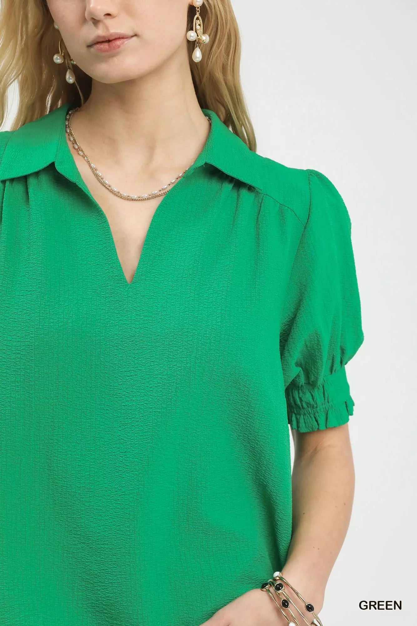 Seersucker Puff Sleeve Blouse