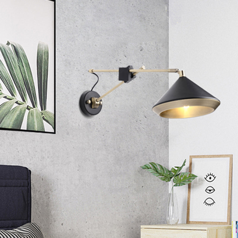 DecorBites™ Adjustable Metal Sconce: Modern Wall Light with Flared Design and 1-Bulb Capacity in White/Black