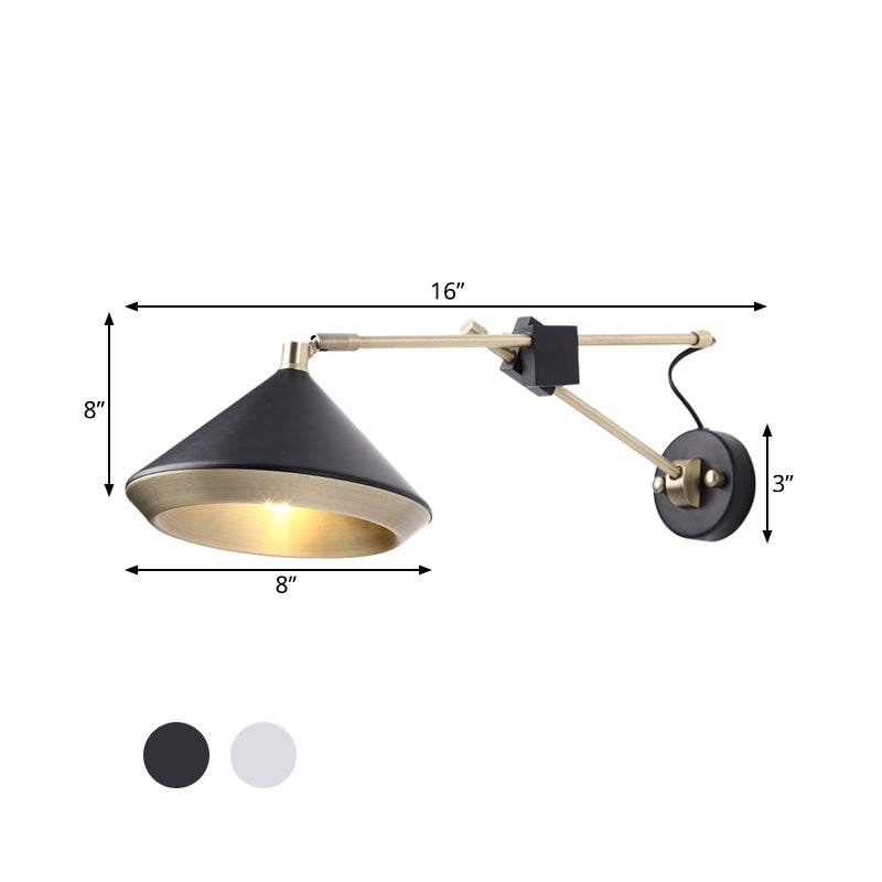 DecorBites™ Adjustable Metal Sconce: Modern Wall Light with Flared Design and 1-Bulb Capacity in White/Black