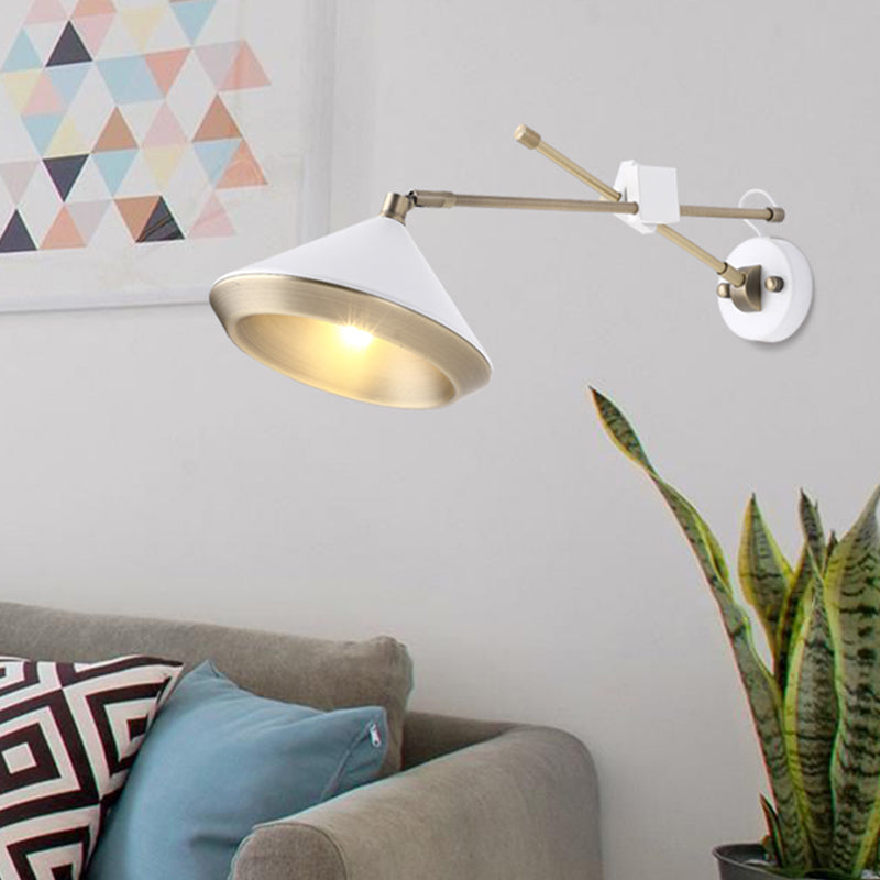 DecorBites™ Adjustable Metal Sconce: Modern Wall Light with Flared Design and 1-Bulb Capacity in White/Black