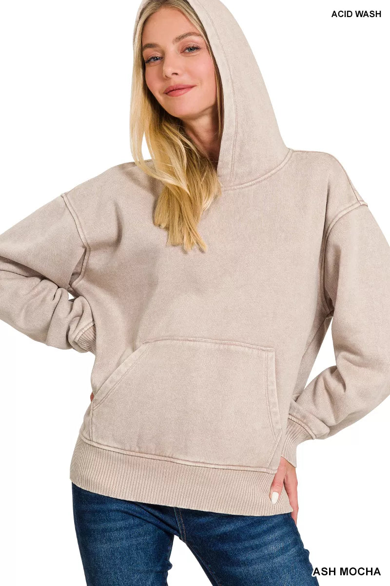 Fleece Acid Wash Kangaroo Pocket Hoodie
