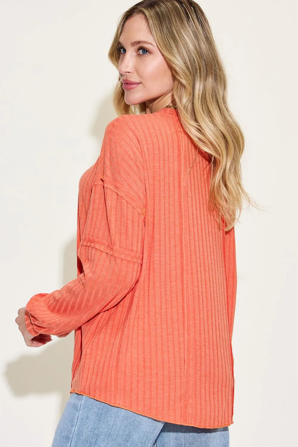 Full Size Ribbed Round Neck Long Sleeve T-Shirt