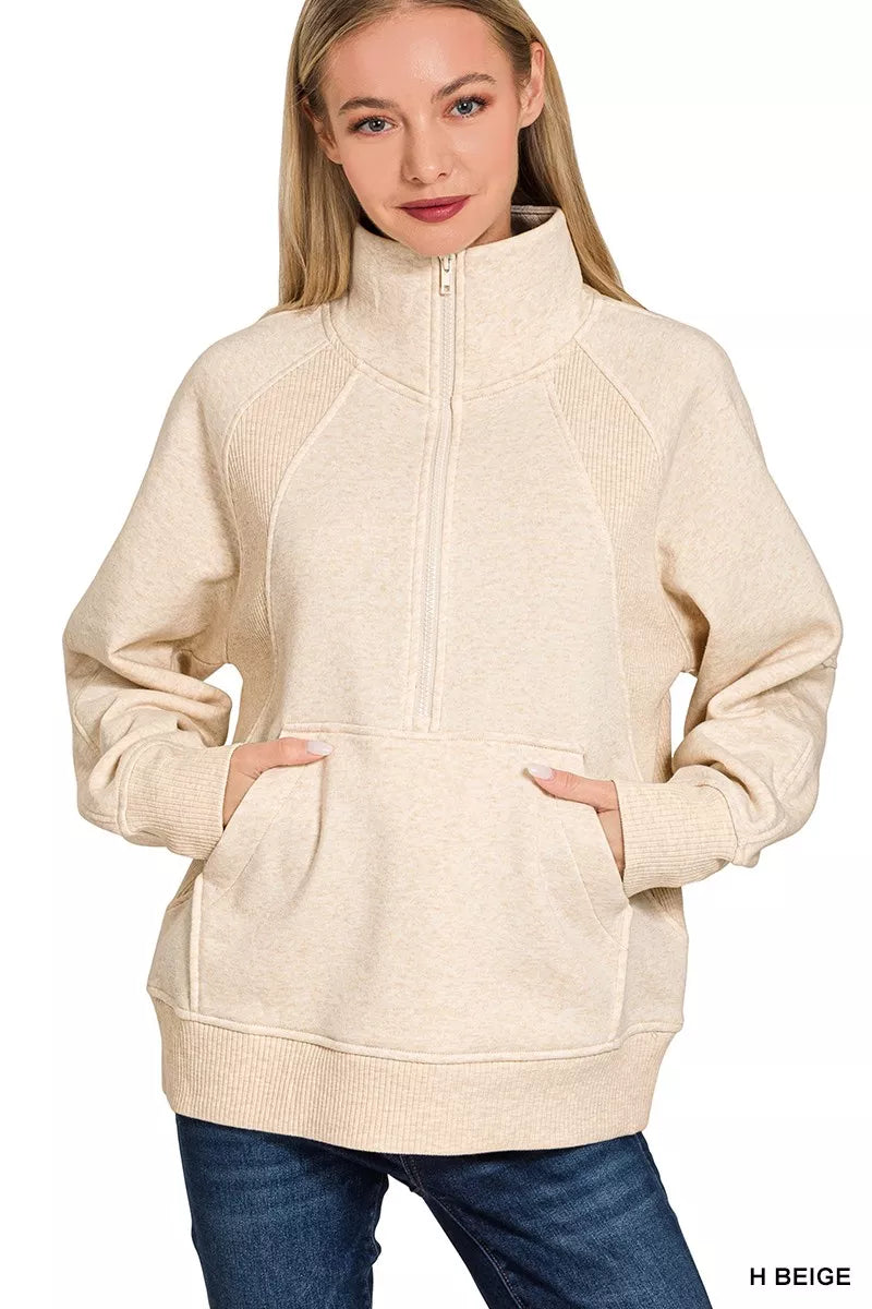 Half Zip Fleece Sweatshirt with kangaroo Pocket