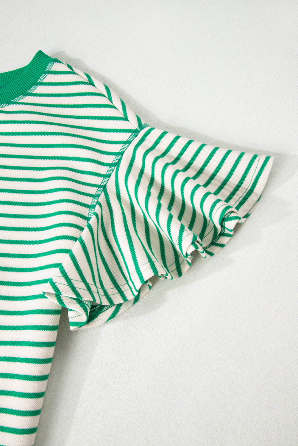 Parchment Striped Ruffle Sleeve Round Neck Top