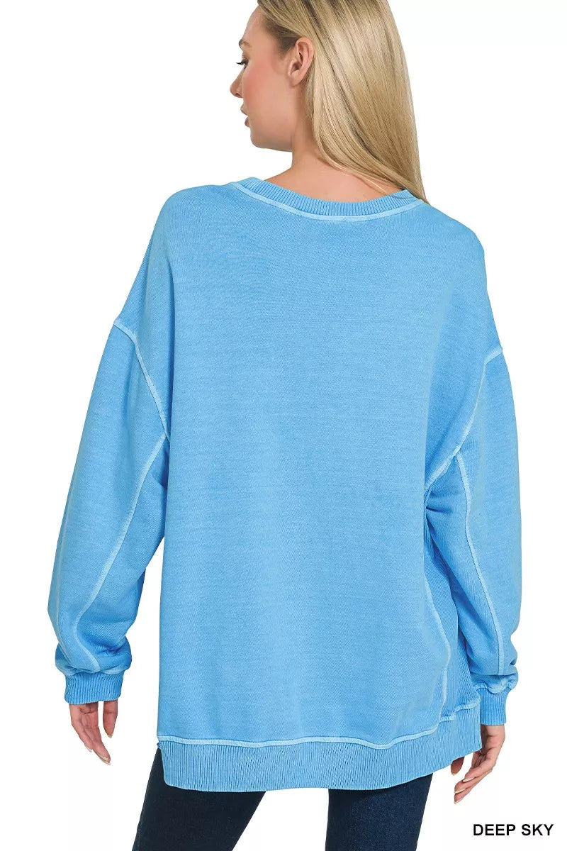Full Size French Terry Pigment Dye & Enzyme Washing Pullover Plus Size