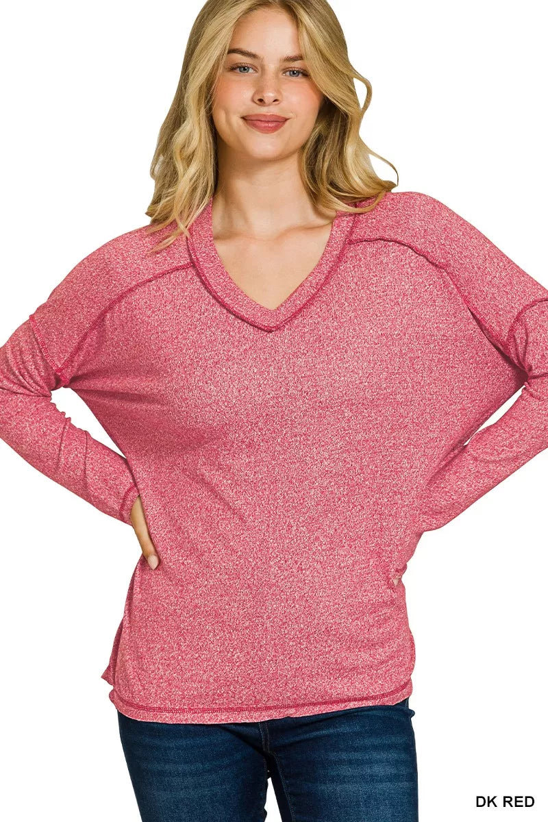 Soft Melange Hacci Exposed Seam Hi-low Tee