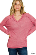 Soft Melange Hacci Exposed Seam Hi-low Tee