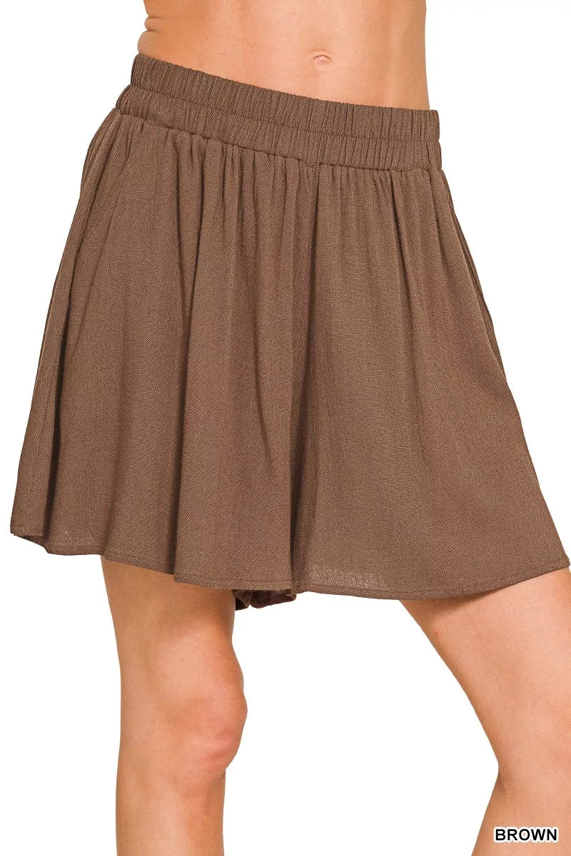 Woven Elastic Band Shorts With Pocket