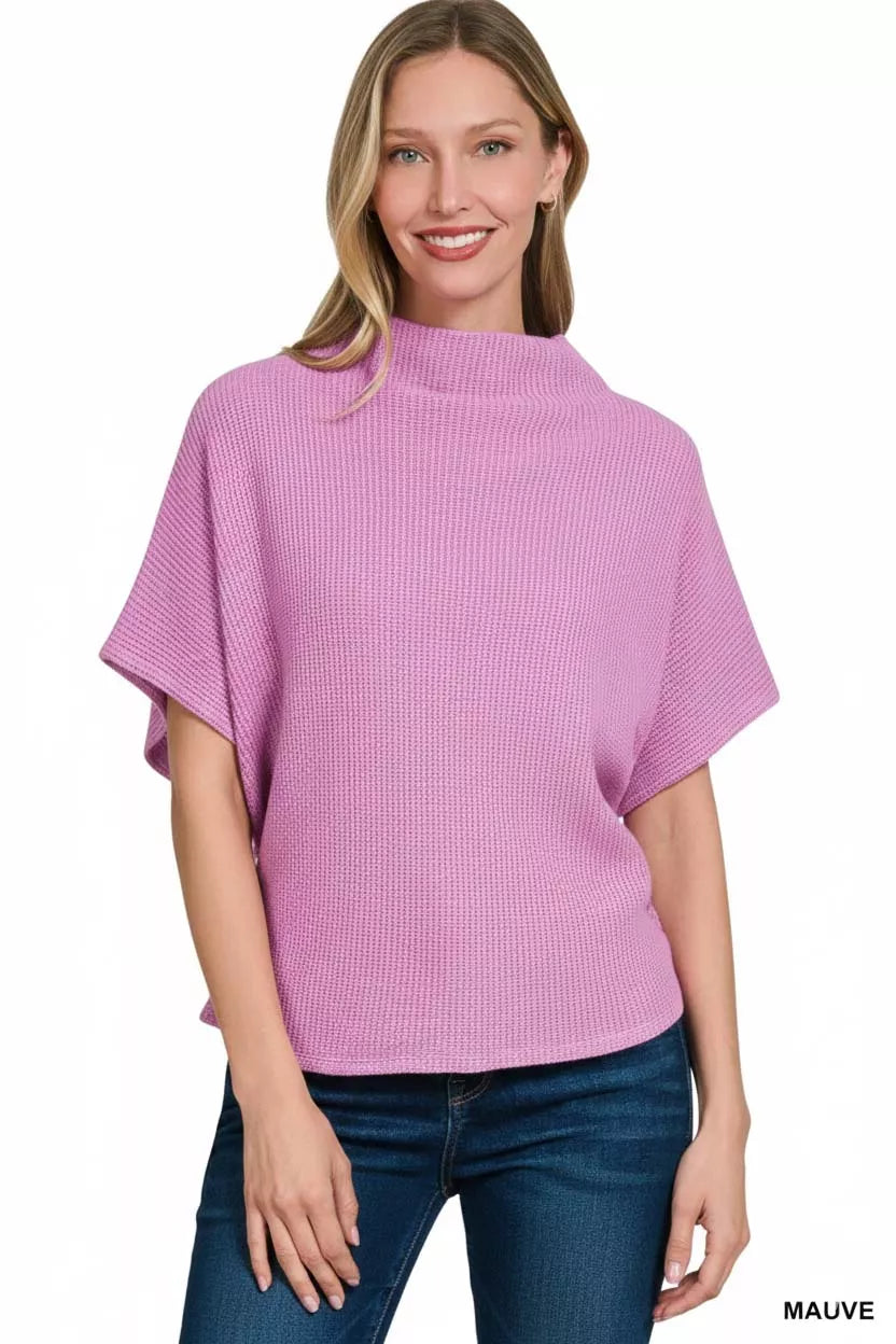 Mock Neck Sweater with Side Shirred