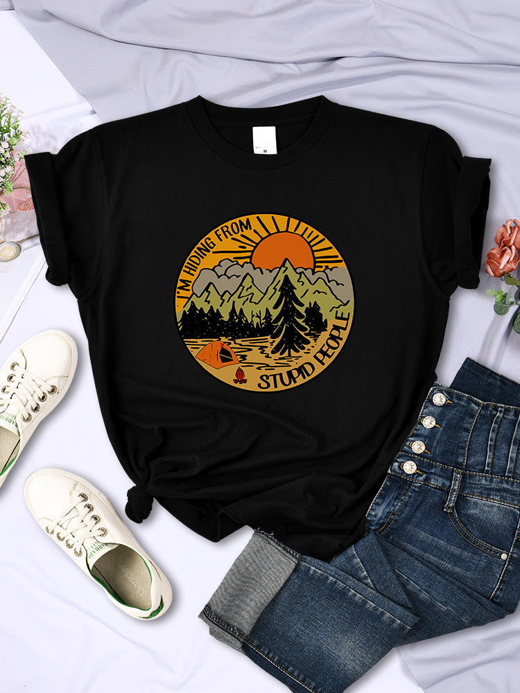 I'm Hiding From Stupid People Camping Scenery Women's Tops Hip-hop Fashion Street See size chart under “more details”