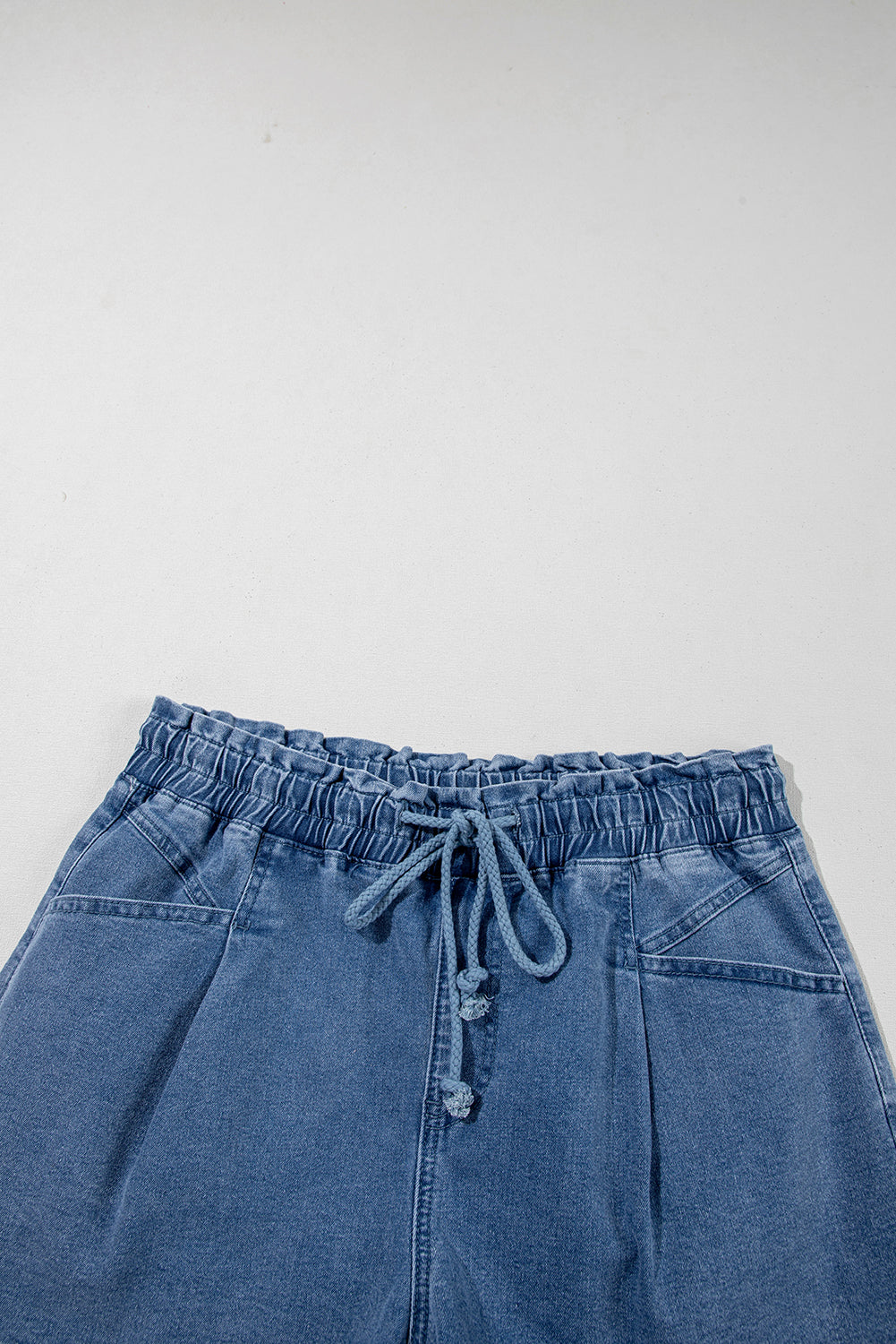Drawstring High Waist Casual Denim Shorts with Pockets