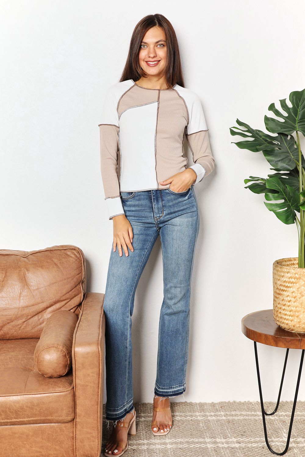 I am a Fashion Junky Color Block Exposed Seam Top