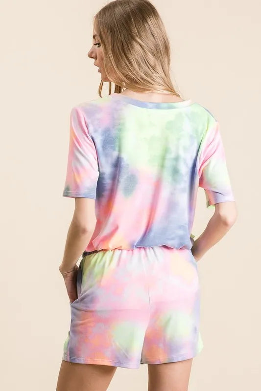 Tie Dye Casual Shorts with Twill Tape Drawstring