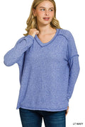 Soft Melange Hacci Exposed Seam Hi-low Tee