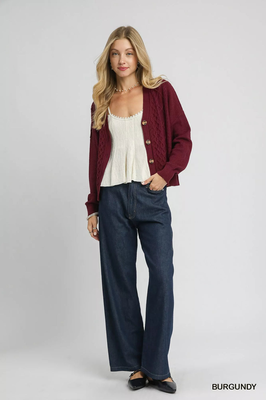 Chunky Cable Knit V-Neck Button-Up Cardigan
