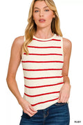 Round Neck Stripe Knit Tank Top