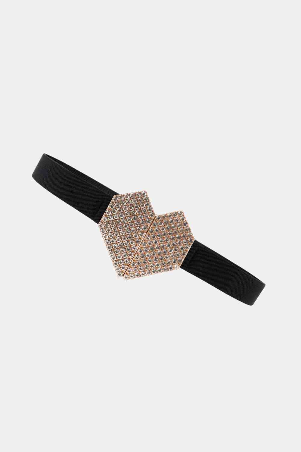 GlamStyle Rhinestone Heart Buckle Elastic Belt – Stunning Sparkle and Comfort See size chart under “more details”