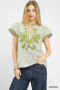 V-Neck Stripe Top with Lace Trim