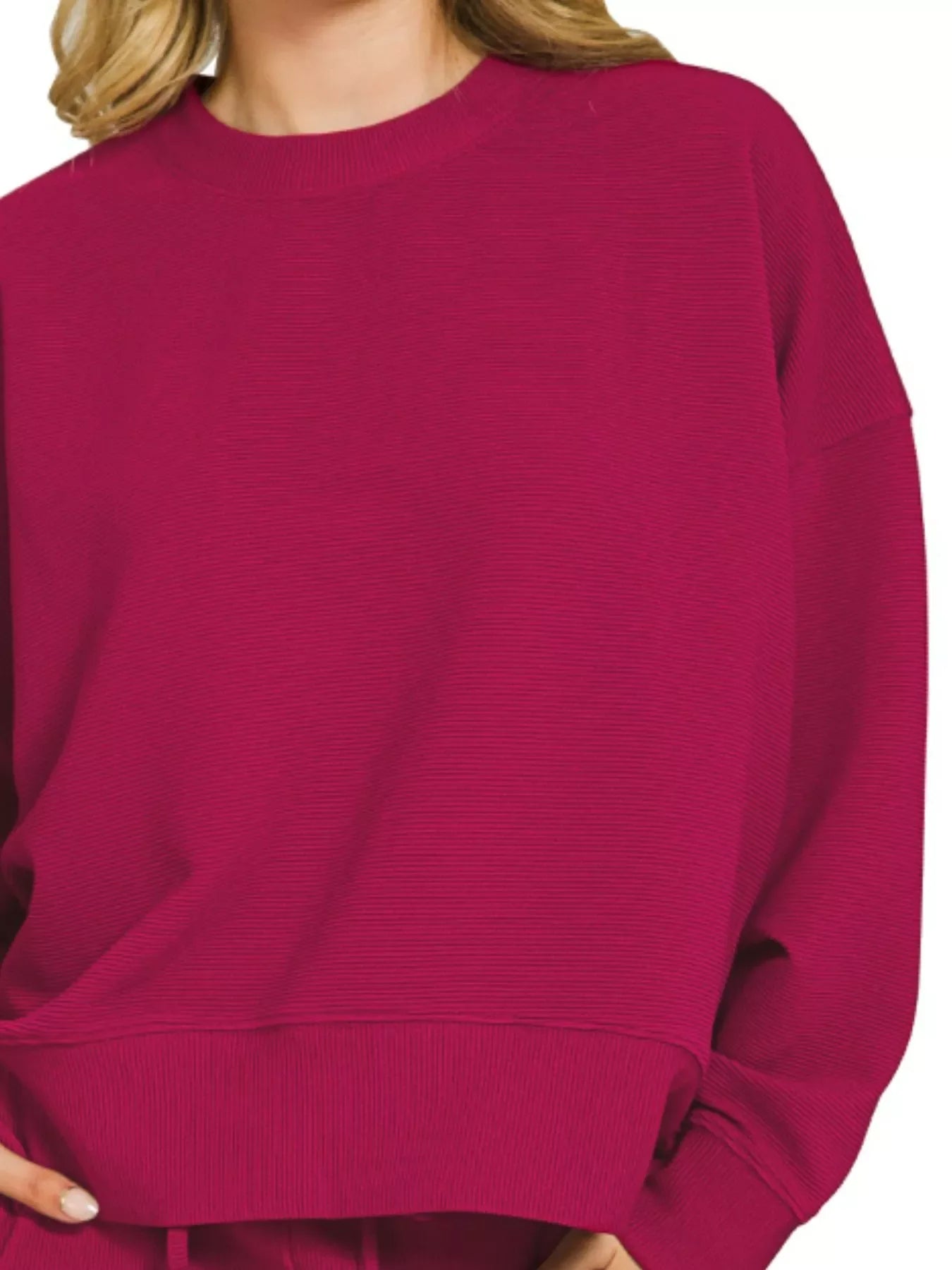 Ribbed Round Neck Pullover and Shorts Set