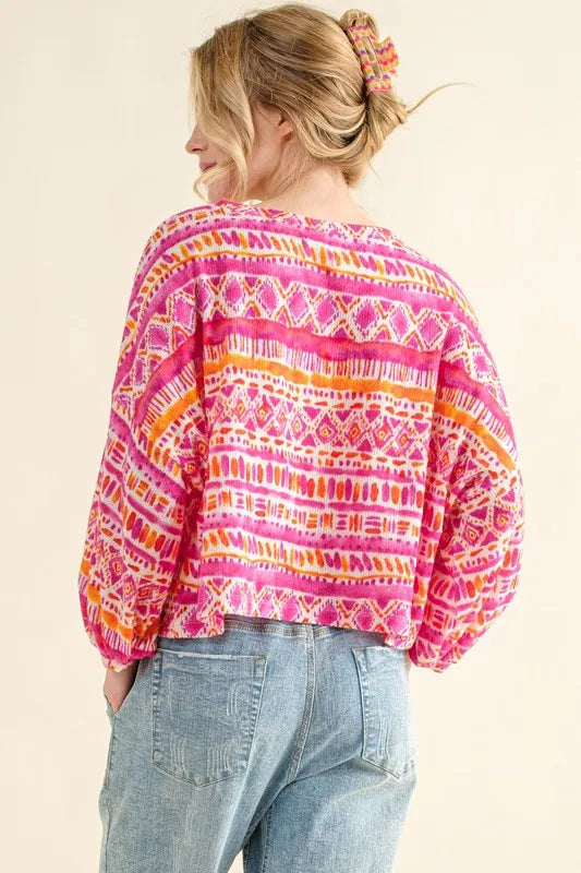 Cozy Textured Printed Casual Top