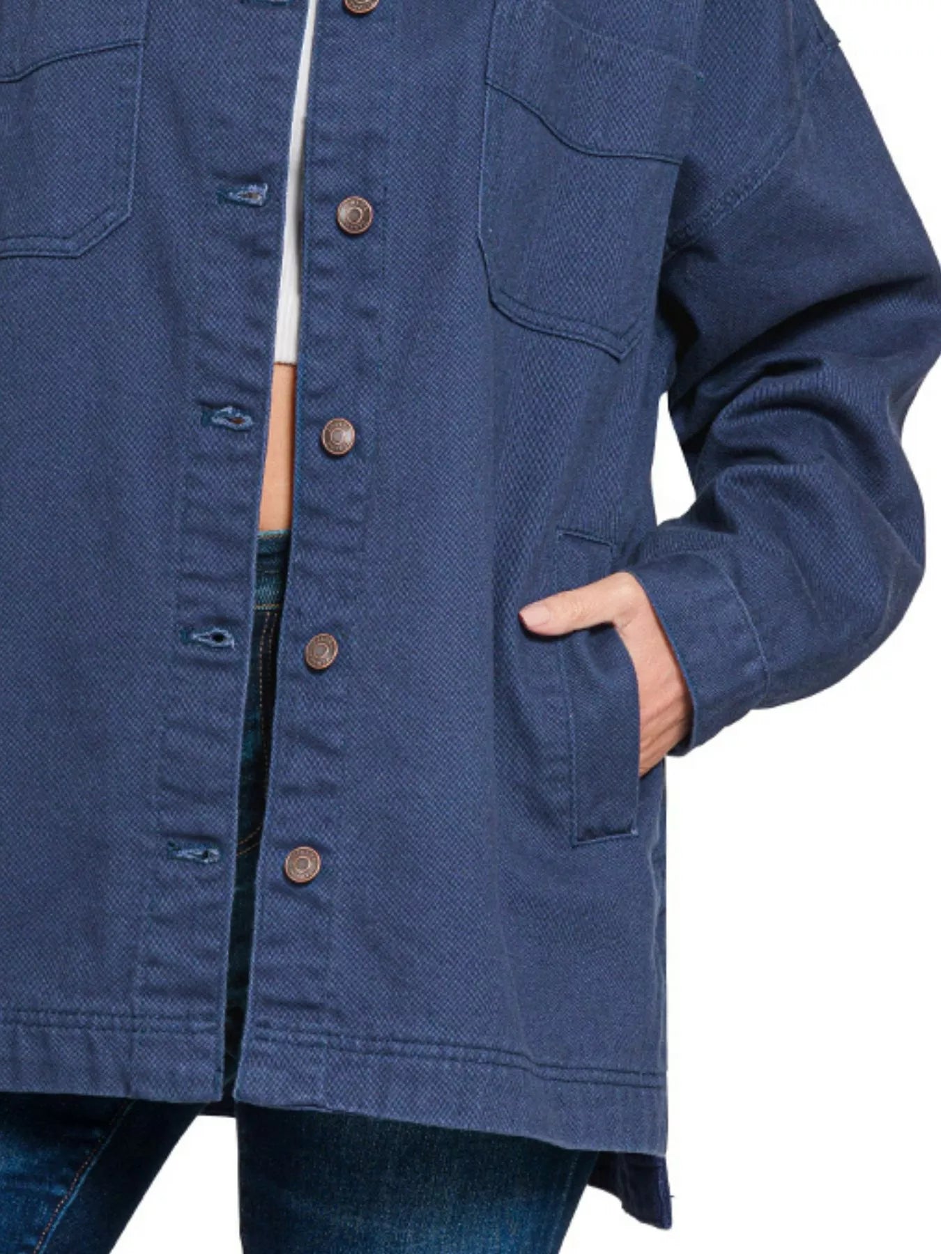 Oversized Collared Neck Button Front Shackets