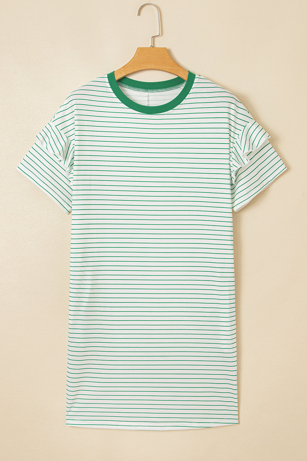 White Stripe Ruffle Short Sleeve T Shirt Mini Dress