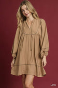 Boho Peasant Mini Dress with Trim Detail