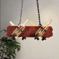 DecorBites™ 4/6-Head Island Lamp: Frosted White/Amber Glass Suspended Lighting with Brown Wood Arm