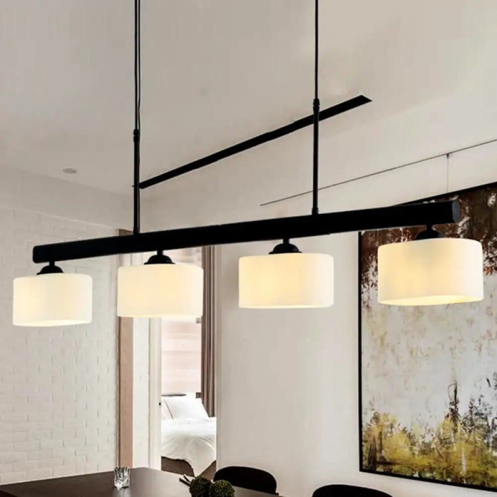 DecorBites™ 4-Light Traditional Drum Island Pendant in Black for Dining Room with White Glass Shades