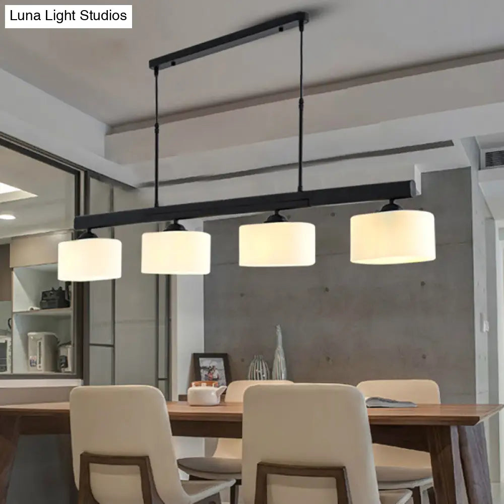 DecorBites™ 4-Light Traditional Drum Island Pendant in Black for Dining Room with White Glass Shades