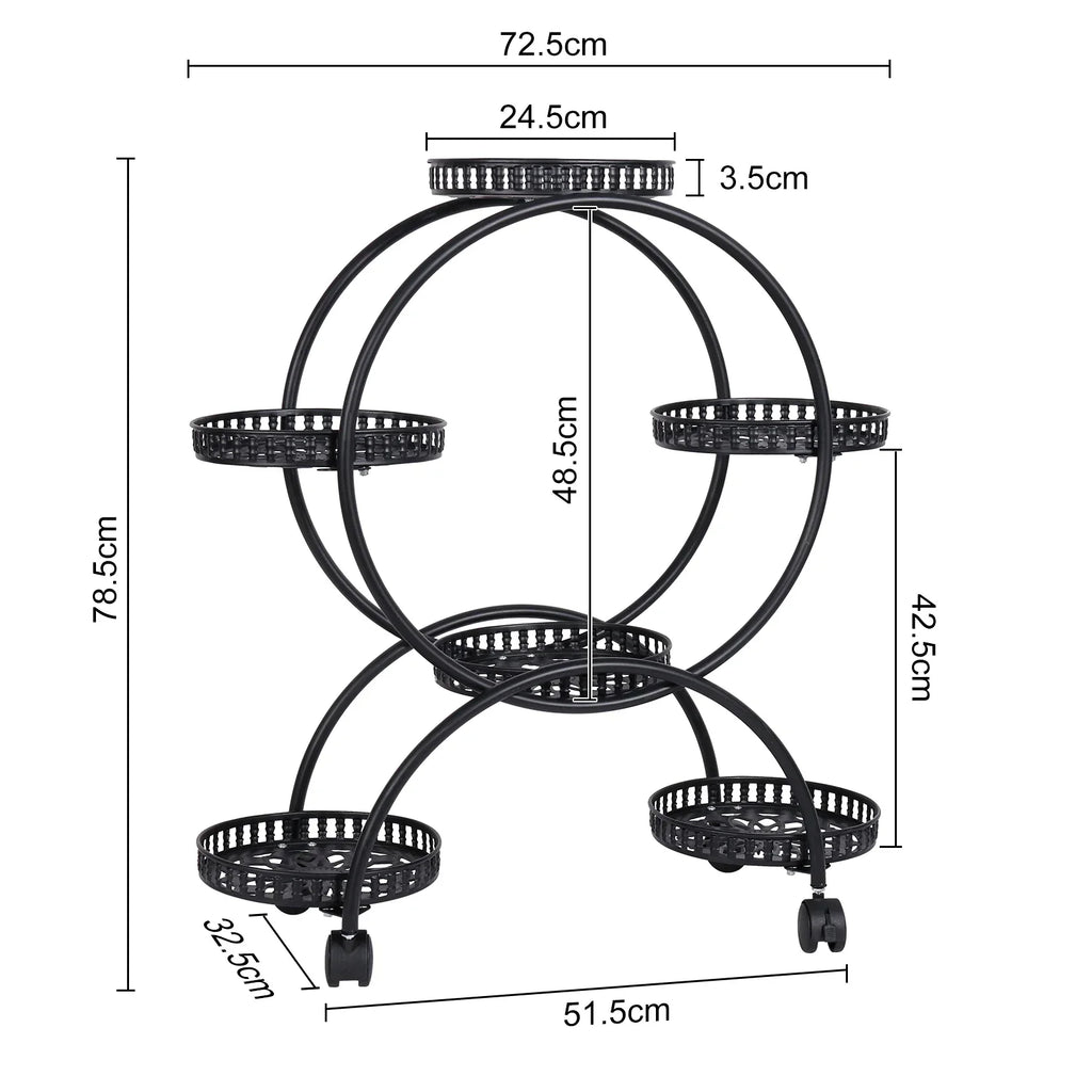 DecorBites™ 4-Wheel Plant Stand with 6 Pots