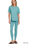 Brushed Dty Microfiber Short Sleeve Top and Pants Loungewear Set