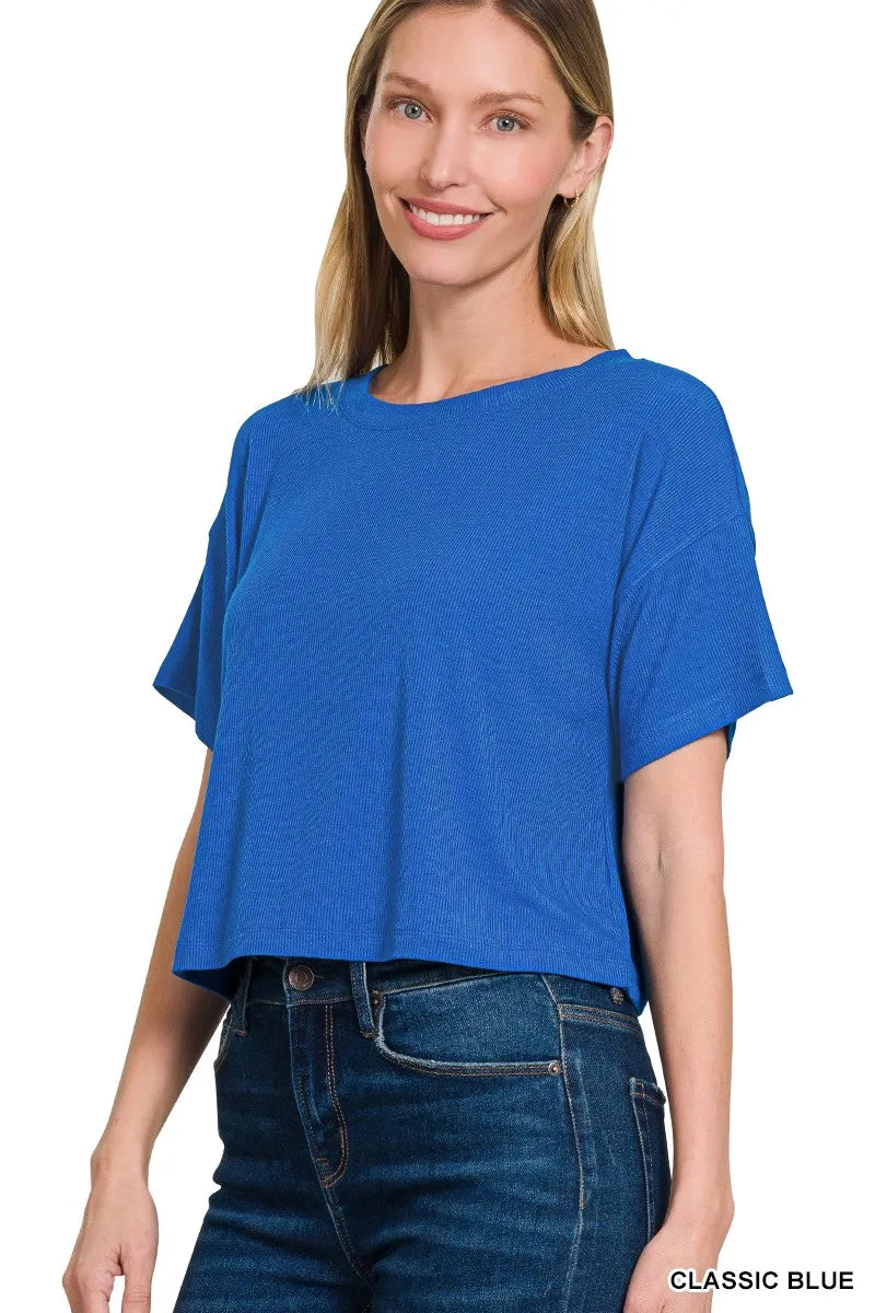 Ribbed Round-Neck Crop T-Shirt