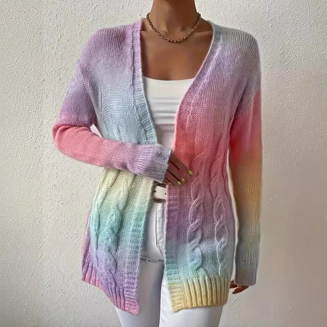 Plus Size Women's Knitted Gradient Trend Fashion Cardigan See size chart under “more details”