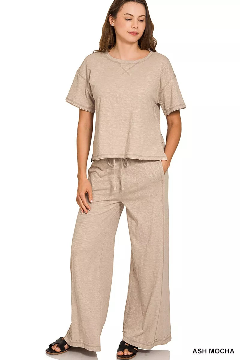 Cotton Slub Short Sleeve Tee and Pants Set