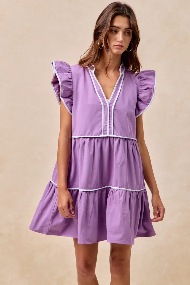Gameday Theme Contrast Binding Ruffled Dress
