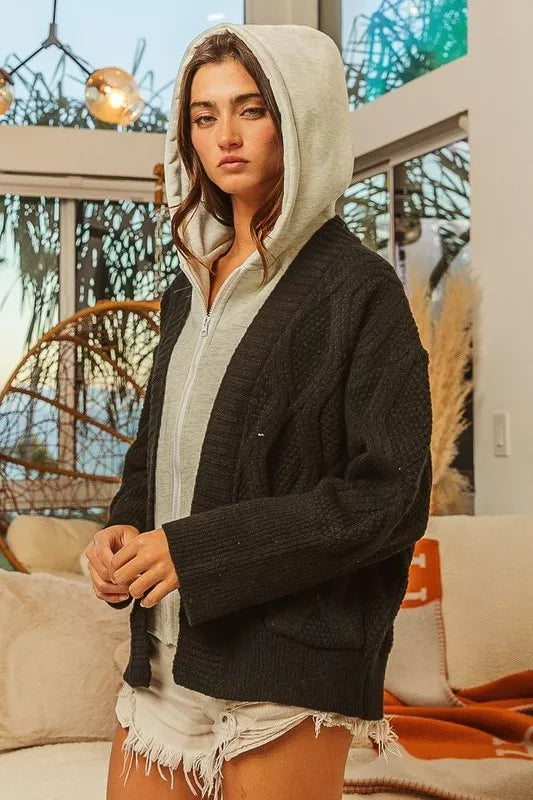 Knit Hoodie Rhombus Sweater Jacket