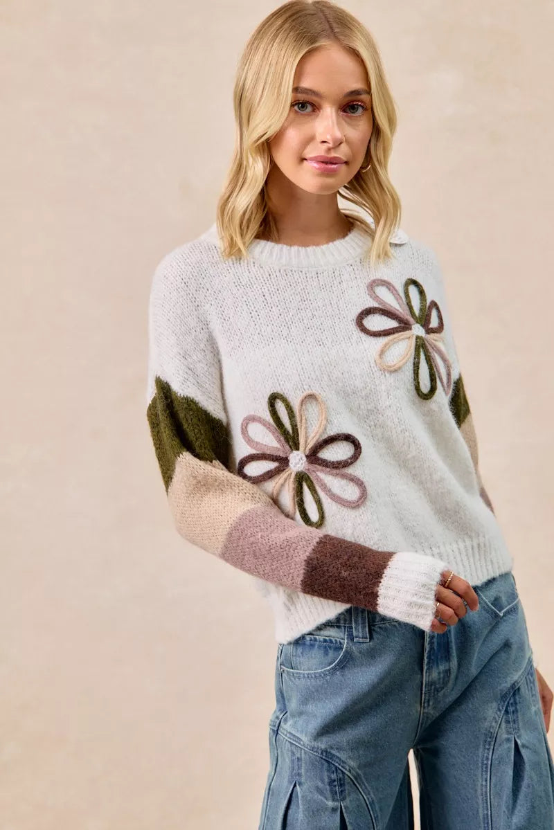 Flower Color Block Sweater