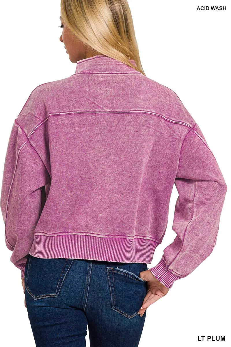 I am a Fashion junky Acid Wash Fleece Half Zip Sweatshirt
